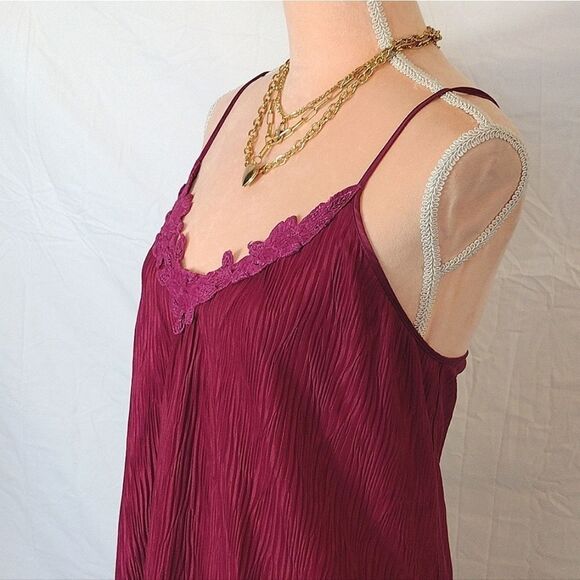 VTG 80s Fuscia Pink Textured Floral Tank Midi Slip Dress Large - Picture 11 of 16